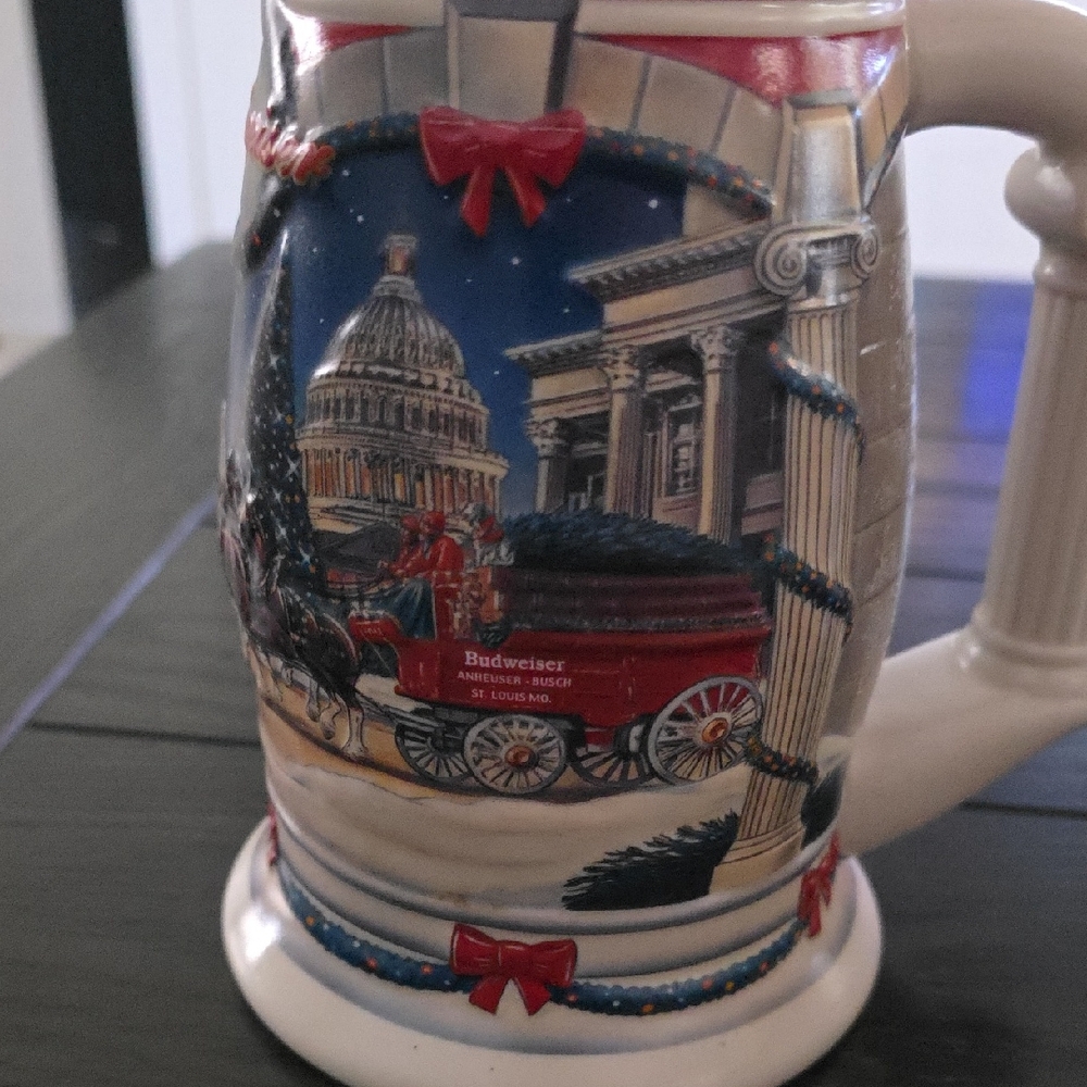 Budweiser Festive Stein with Red and Blue Details